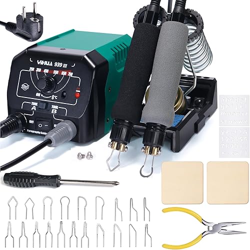YIHUA 939-III Brandmalerei-Werkzeugset Holzbrennstation mit 2 Brandmalerei-Stiften (Drahtspitzen-Typ) mit 20 Holzbrennspitzen 2 Brandmalerei-Holzstücken (EU-Stecker) - Cheap-Us