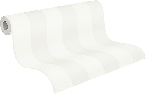 Livingwalls Vliestapete 10,05 m x 0,53 m mit Blockstreifen - Grau, Weiß - Streifentapete Made in Germany - 381012 - Cheap-Us