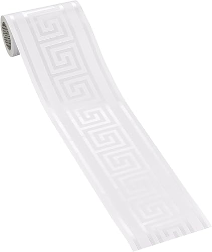 A.S. Création selbstklebende Bordüre - Folienbordüre mit schickem Muster in Weiß und Silber - auf 5,00 m x 0,13 m je Rolle - Cheap-Us