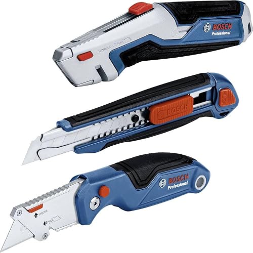 Bosch Professtional 3 tlg. Messer Set (inkl. Universal Messer mit ausziehbarer Klinge und Ersatzklingen im Griff, Cutter Messer, Universal Klappmesser mit Ersatzklingen im Griff) - Cheap-Us