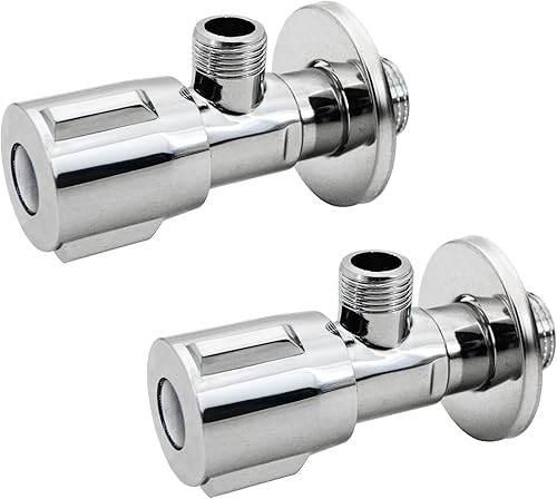 Empyreal selbstabdichtendes Universal-Eckventil, aus reinem Kupfer gefertigt, robust, 1/2 Zoll Einlass, 3/8 Zoll Auslass, in Silber [2er Set] mit Dekorabdeckung und PTFE tape - Cheap-Us