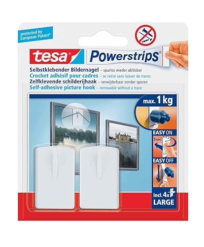 tesa Powerstrips Bildernagel, selbstklebend (4 Stück, Weiß) - Cheap-Us