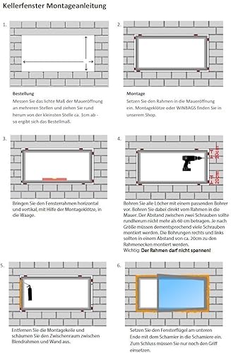 Kellerfenster - Kunststoff - Fenster - weiß - BxH: 100 x 60 cm - 1000 x 600 mm - DIN Links - 3 fach Verglasung - 60 mm Profil - Cheap-Us