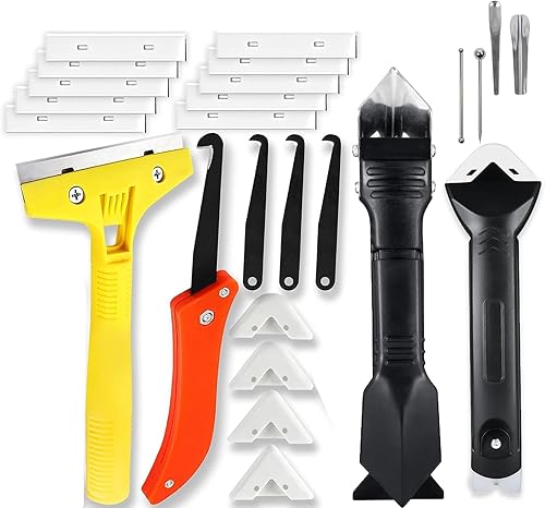 Silikonentferner Set (26-teilig) zur Silikon Entfernung und Erneuerung von Acryl-& Silikonfugen-Profi Dichtmittel Bearbeitungsset inkl,Fugenmesser,Fugenglätter,Ersatzklingen - Cheap-Us
