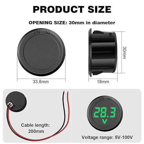 Giantdeer 2PCS 12V DC Voltmeter, Batterieanzeige 12V mit LED Anzeige, Wasserdichtes Digitalanzeige Voltmeter für 12V-24V Auto/Motorrad/LKW/Boot (Grün) - Cheap-Us