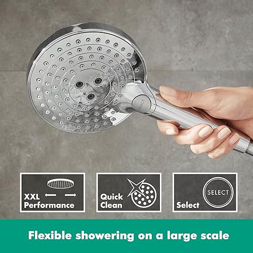 hansgrohe Raindance Select S - Duschkopf, Handbrause mit 3 Strahlarten, runde Duschbrause (150 mm), Brausekopf mit Antikalk-Funktion, Chrom, 28588000 - Cheap-Us