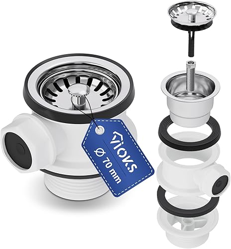 VIOKS Siebkorbventil 70mm mit 1 Zoll Ablaufgarnitur Spüle mit Überlauf Anschluss - Siebkorbventil Küchenspüle, Spülbecken Ablaufgarnitur Küche - Cheap-Us