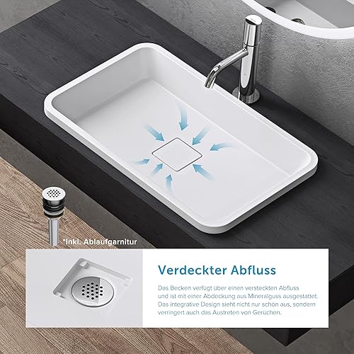 doporro Waschbecken Einbauwaschbecken 53x33x10,5cm Colossum104 Anthrazit matt aus Gussmarmor rechteckig mit Ablaufabdeckung ohne Armatur - Cheap-Us