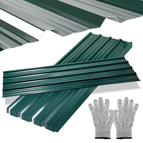 Ansobea 12 Stück Trapezblech 129x46cm, 7m² Dachblech Profilblech, Verzinkt Wellblech 0,25 mm Rostresistent, mit Handschuhe, Dachblech Wellblech für Carport, Anthrazit - Cheap-Us