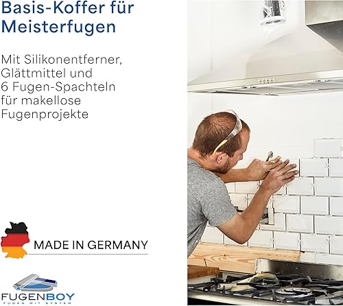 Fugenboy® Basis-Koffer | Silikonfugen-Werkzeug im Komplett-Set | Deutsche Herstellung | Fugen-Set mit Silikon-Entferner, 6x patentierte Fugen-Glätter & Silikon-Glättmittel | Silikon-Fugen erneuern - Cheap-Us