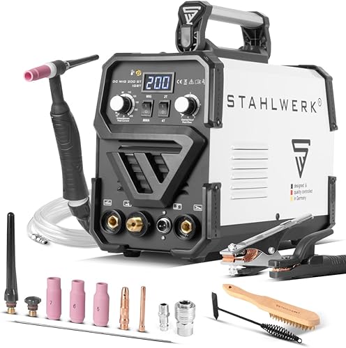 STAHLWERK DC WIG 200 ST IGBT - Kombi WIG Schweißgerät mit 200 Ampere und MMA E-Hand, 7 Jahre Herstellergarantie (DC WIG 200 ST IGBT, Metall und Hartplastik, 46 x 27 x 33 cm) - Cheap-Us