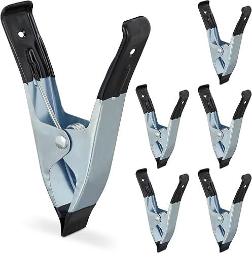 Relaxdays Klemmzwingen Metall, große Federzwingen im 6er Set, Spannweite 50 mm, Foto, Pool, Leimklemmen 145 mm, schwarz - Cheap-Us