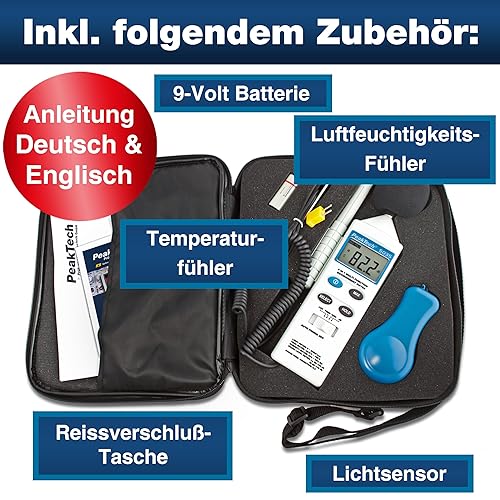 Peak Tech P 5035 – 4 in 1 Multifunktions Umweltmessgerät zur Messung von Schall, Temperatur, Luftfeuchtigkeit und Lux, Messer, Db Messung, LCD Anzeige, Typ K Sensor, batteriebetrieben - 250G - Cheap-Us