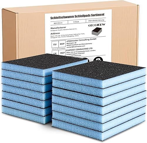 14 Stück Schleifschwamm, 60-220 Körnung Schleifblock, Weichschaum Sand Block Nass Trocken Schleifpapier für Modell Trockenbau Metall Holz Möbel Polieren (Blue) - Cheap-Us
