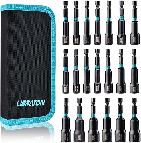 Libraton 21tlg Magnet Sechskant Stecknuss, 6-14mm Steckschlüsselsatz un 1/4''-9/16'' Steckschlüssel Set, Adapter auf 1/4' 1/2' 3/8', Sechskantschaft Magnetische Bithalter für Akkuschrauber - Cheap-Us