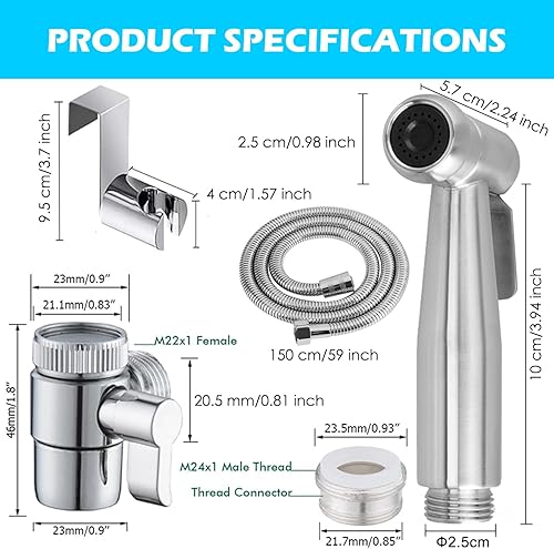 Home Handheld Bidet, Bidet-Toiletten-Set mit Wasserhahn, Schlauch und Anschluss, perfekt zum Haarwaschen oder Reinigen des Waschbeckens (Silber) - Cheap-Us