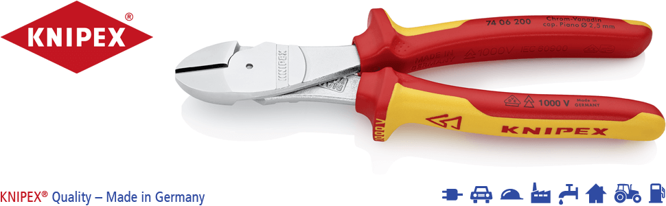 Knipex 74 06 200 – Kraft-Seitenschneider (VDE) für 20 % Kraftersparnis, 200 mm