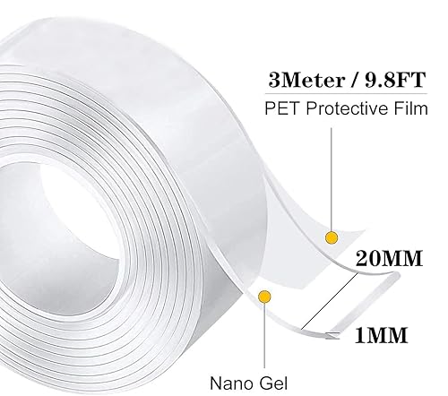 6M Doppelseitiges Klebeband Extra Starkes, Transparentes Abwaschbares Dünn Doppelklebeband, Ablösbar Spurlos Nano Beidseitiges Klebeband für Teppich, Zuhause oder Büro - Cheap-Us