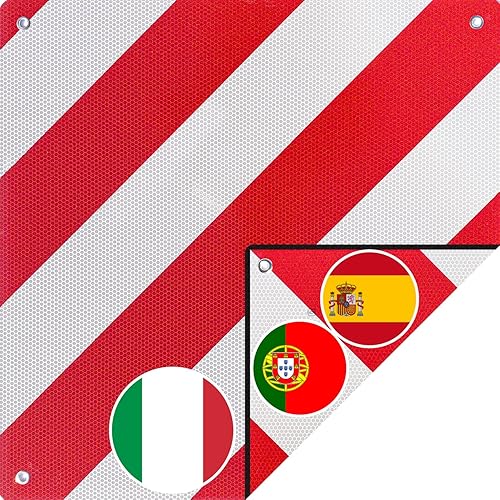MAGMA | Warntafel Italien Fahrradträger | 3-Pack Warntafel Italien Spanien + 4 Spanngurte + Tasche Anti Kratzer | Warntafel Fahrradträger | Wohnmobil | Warnschild 50x50 cm | Schild Fahrrad Rot - Cheap-Us