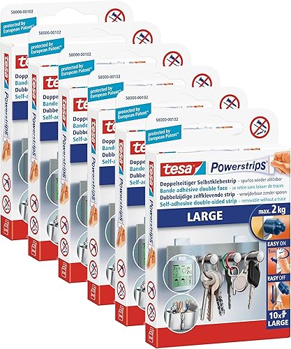 6 Packungen tesa Powerstrips Strips LARGE für max. 2kg, 60 Strips - Cheap-Us