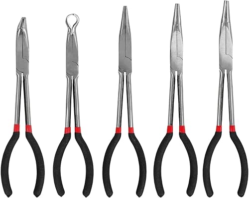 5tlg Lange Spitzzange Set, Zange Satz Spitzzange Telefonzange Rundnasenzange Auto Lang Zangensatz 11'/180mm - Cheap-Us