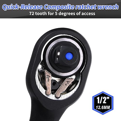 DAKCOS Umschaltknarre 1/4 Zoll mit 72 Zähnen feinverzahnte Ratsche aus CV-Stahl mit Zwei-Komponenten Griff - Cheap-Us