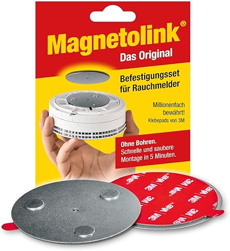 Magnetolink, Magnetbefestigungsset für Rauchmelder, Werkzeugfreie Montage mit 3M-Klebepads, Magnethalterung zur sicheren Befestigung ohne Bohren für alle Rauchwarnmelder ab Ø 70 mm - Cheap-Us