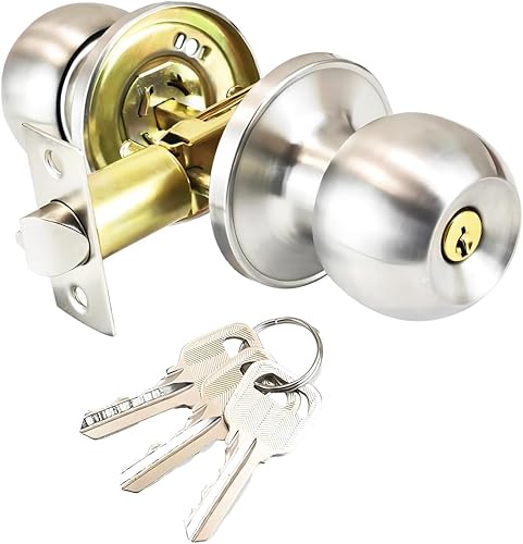Qrity Türknauf mit Schloss/Schlüssel, Griff Keyed abschließbar Home Büro rund verriegelt Türknauf, Verriegelung 60 / 70mm - Cheap-Us