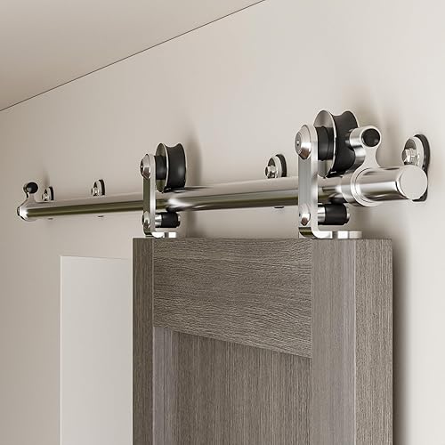 6FT/182cm Rostfreier Stahl Schiebetürsystem Laufschiene, Schiebetürbeschlag Set Schiebetür Laufschiene Hängeschiene Tür Hardware Kit, Sliding Barn Door Kit - Cheap-Us