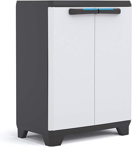 Keter Linear Kunststoffschrank, hoch, hellgrau/schwarz/blau, 68 x 39 x 173 cm - Cheap-Us