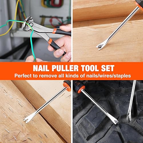 ValueMax 3-teiliges Endschneidezange und Nagelabzieher Nagelentferner-Werkzeug-Set inkl. 185mm Schneidzange Cr-V Stahl Gerade&Biegbare V-Spitze Nagelabzieher Klammerentferner für Möbeln Boden Auto - Cheap-Us