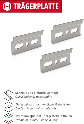Gedotec Trägerplatte Stahl verzinkt | 10 Stück - Wand-Halterungen | Länge 60 mm | Schrank-Schiene mit Aushänge-Sicherung für Hängeschrank | Aufhänge-Schiene Oberschrank | Montageschiene - Cheap-Us