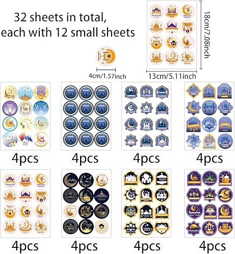 32 Blätter Eid Mubarak Aufkleber, Ramadan Aufkleber, 384 Dots Runde Aufkleber Dekoration, Ramadan Geschenkaufkleber, Muslim Party Deko Basteln für Geschenke Verpackung Muslim Islam Party Supplies - Cheap-Us