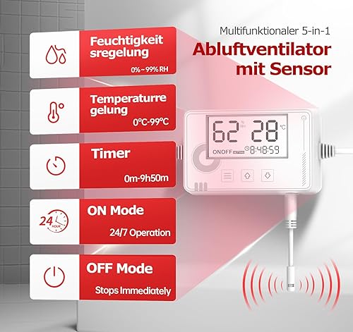 BUMSOU Badlüfter mit Feuchtigkeitssensor Temperatursensor Timer - WC Lüfter 100mm mit Fernbedienung, Echtzeit Feuchtigkeit und Temperatur, Stark Lüftung und Leise Abluftventilator 100mm for Bad P119 - Cheap-Us