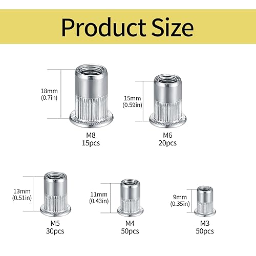 165 Stück Nietmuttern Sortiment Set, M3/M4/M5/M6/M8 Blindnietmuttern, Kohlstahl Einnietmuttern Set, Flachkopf Gewinde Rivet Nutsert Cap Muttern Nietmuttern - Cheap-Us