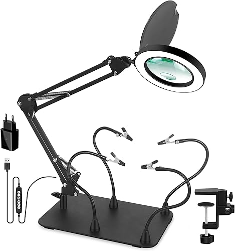 Lupe mit Licht, Magnetische Dritte hand Löten mit 5X & 10X Lupe,Helfende Hand Lötstation mit4 flexibel Arme,Löthilfe Lötlupe für Schweißer, Schmuckhersteller, Handwerk[Energieklasse G] - Cheap-Us