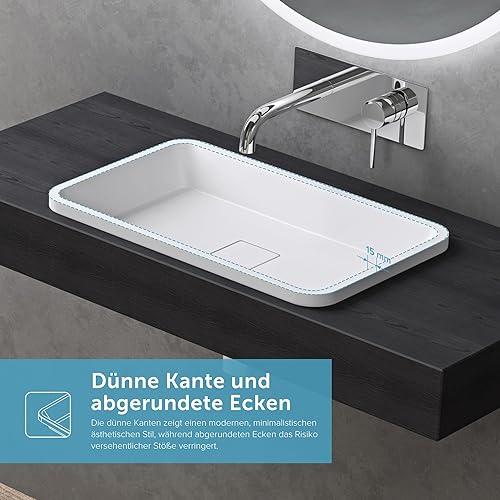 doporro Waschbecken Einbauwaschbecken 53x33x10,5cm Colossum104 Anthrazit matt aus Gussmarmor rechteckig mit Ablaufabdeckung ohne Armatur - Cheap-Us