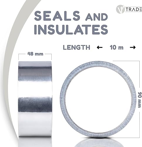 V1 TRADE Aluminium Klebeband Hitzebeständiges 48mm x 50m - 1 Rolle Wasserdichtes Alu Klebeband zum Reparieren von Metalloberflächen - Metallklebeband UV Beständig - Starke Aluband Selbstklebend - Cheap-Us