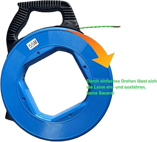 FORTSPANG Kabeleinziehhilfe Ø 4,5 mm, 55 m Einziehfeder aus Polyester, Zugdraht/Fish Tape mit 6 Führungsfedern und Kunststoffgehäuse für Leerrohre - Cheap-Us