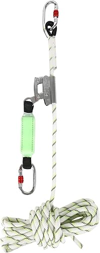 Sicherheitsleine 10M/15M/30M*13mm, Sicherheitsseil Werkzeugleine mit Drahtverschluss & 2 Steigschnallen Absturzsicherung für Outdoor Baumklettern Bergsteigen (Grün+Weiß, 15M) - Cheap-Us