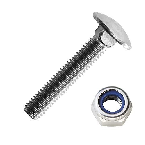 Schlossschrauben M8x120/120 mm mit Sicherungsmuttern M8 aus Edelstahl A2 (5 Stück) | DIN 603 & DIN 985 - Flachrundschrauben - selbstsichernde Sechskantmuttern von MESAROS® - Cheap-Us