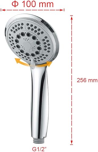 GRIFEMA COMPLENTOS-G804 Wassersparende Handbrause, Gross (Durchmesser, 100mm), 3 Strahlarten/Runder Duschkopf mit Regendusche und Massage Funktion, Chrom - Cheap-Us
