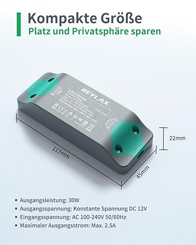 REYLAX LED Trafo 12V 30W, Trafo 230V auf 12V 2.5A, Konstante Spannung LED Netzteil 12V, LED Treiber Transformator, Niedervolttrafo für LED Streifen, Ersetzt für Halogenlampen, Nicht Dimmbar - Cheap-Us