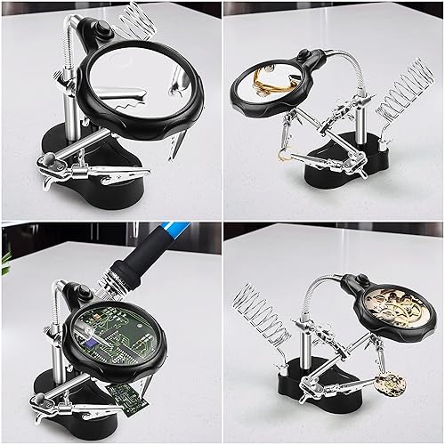 Kurtzy Standlupe mit Beleuchtung Helfende Hand Standlupe mit LED Licht & Löt Halter - 3,5-fache/12-fache Lupe - Einstellbare Löthilfe Dritte Hand mit Krokodilklemmen - Schmuck & Elektro Hobby Werkzeug - Cheap-Us