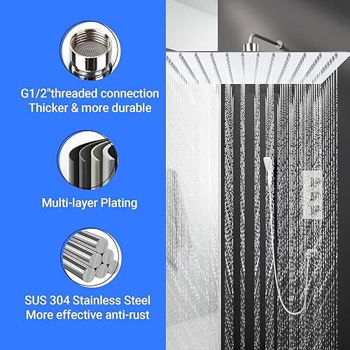 Jmlieben 12 Zoll(30cm) Regenduschkopf Quadratischer Regendusche Duschkopf aus Edelstahl 304 Selbstreinigende Duschkopf Regendusche Brausekopf Chrom (12 Zoll) - Cheap-Us