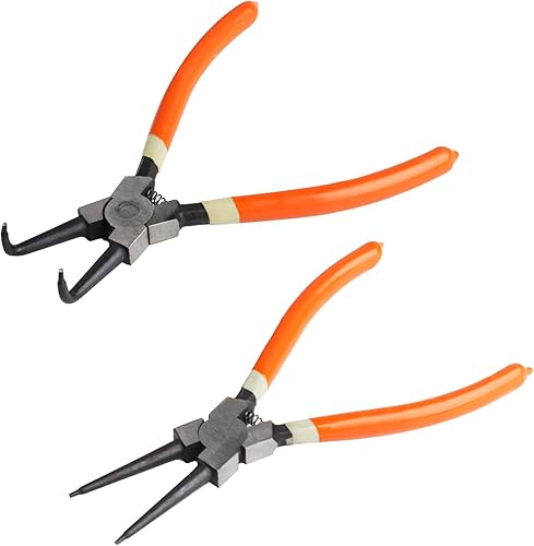 2 STK Sprengringzangen Set, Sicherungsringzange Set, Segeringen Zangen Set, Sprengringzangensatz, Sicherungsringzangen Set, 180mm gebogen/gerade Sicherungszange für Innen und Außensicherungen - Cheap-Us