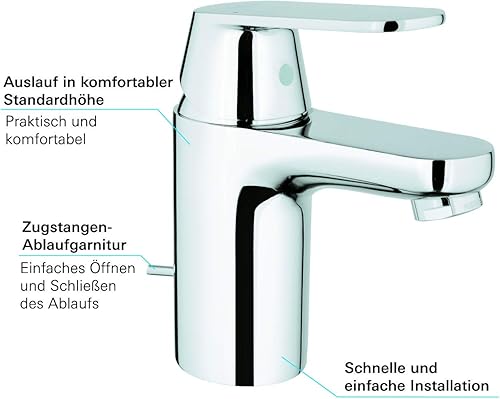 GROHE Eurosmart Cosmopolitan | Badarmatur - Einhand-Waschtischbatterie, mit Ablaufgarnitur | chrom | 32830001 - Cheap-Us