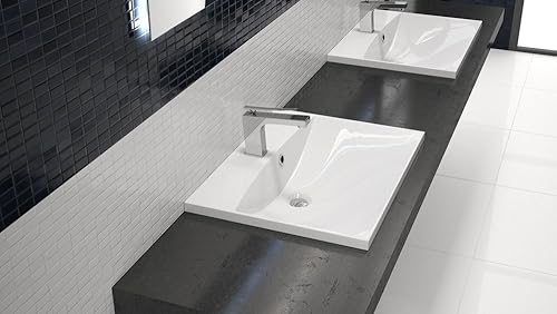 Einbau-Waschbecken 60x46cm eckig | 60cm Einbauwaschtisch, hochwertiges Mineralguss Made IN EU - Cheap-Us