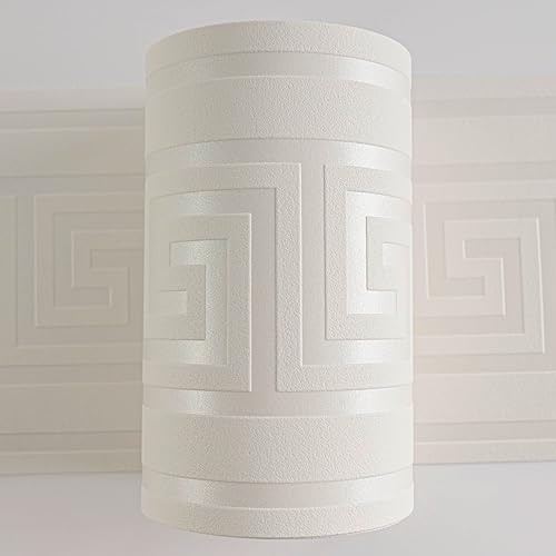 A.S. Création selbstklebende Bordüre - Folienbordüre mit schickem Muster in Weiß und Silber - auf 5,00 m x 0,13 m je Rolle - Cheap-Us