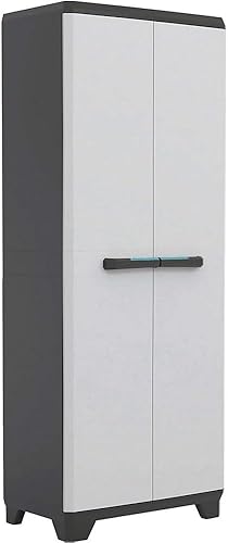 Keter Linear Kunststoffschrank, hoch, hellgrau/schwarz/blau, 68 x 39 x 173 cm - Cheap-Us